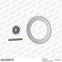 Kit chaine 520 AFAM - Couronne alu anti-boue - Type de chaine au choix - FANTIC 305 / 307 TRIAL KRO 1989-1990