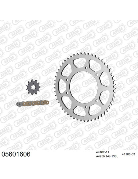 Kit chaine 420 AFAM - Couronne acier - Type de chaine au choix - GILERA 50 RCR 2012-2017