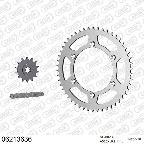 Kit chaine 520 AFAM - Couronne acier - Type de chaine au choix - HUSQVARNA SM 125 1998-2013