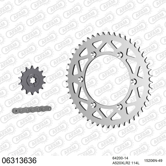 Kit chaine 520 AFAM - Couronne alu anti-boue - Type de chaine au choix - HUSQVARNA SM 125 1998-2013