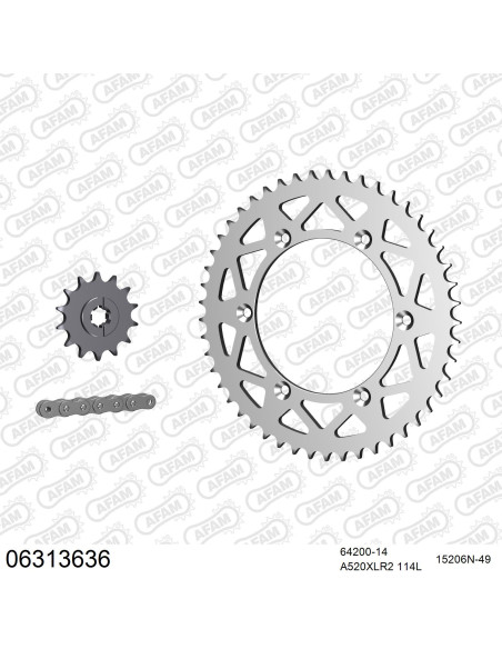 Kit chaine 520 AFAM - Couronne alu anti-boue - Type de chaine au choix - HUSQVARNA SM 125 1998-2013