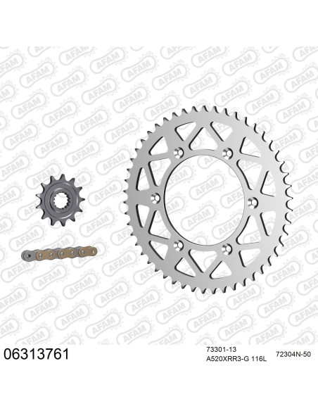 Kit chaine 520 AFAM - Couronne alu anti-boue - Type de chaine au choix - HUSQVARNA TE 125 2014-2019