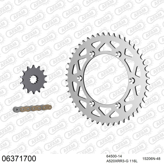 Kit chaine 520 AFAM - Couronne alu anti-boue - Type de chaine au choix - HUSQVARNA TE 610 1991-2000