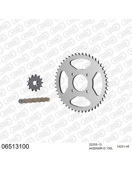 Kit chaine 428 AFAM - Couronne acier - Type de chaine au choix - HYOSUNG 125 KARION 2002-2015