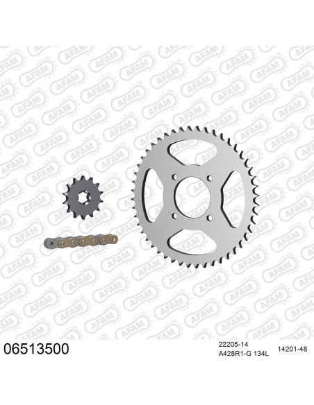 Kit chaine 428 AFAM - Couronne acier - Type de chaine au choix - HYOSUNG 125 XRX 1999-2006