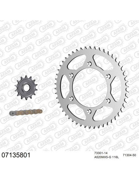 Kit chaine 520 AFAM - Couronne acier - Type de chaine au choix - KTM 350 SX F 2010-2019