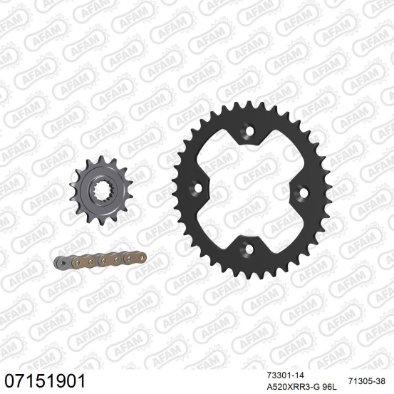 Kit chaine 520 AFAM - Couronne acier - Type de chaine au choix - KTM XC 450 ATV 2007-2010