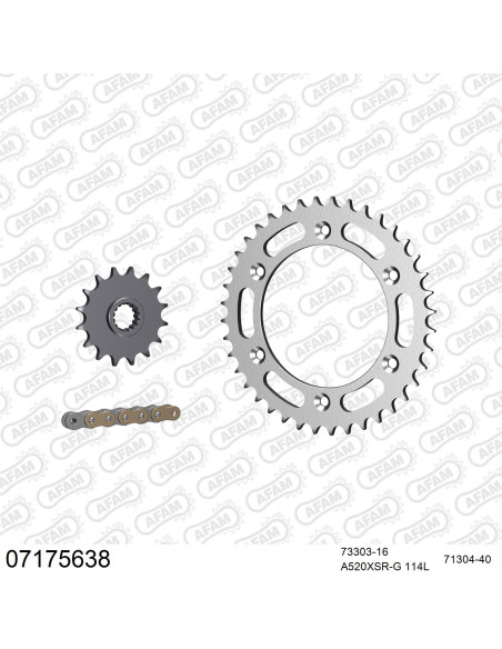 Kit chaine 520 AFAM - Couronne acier - Type de chaine au choix - KTM 690 DUKE 2008-2019