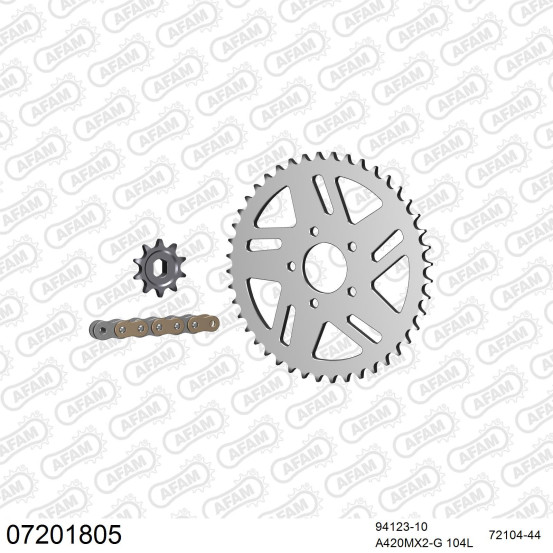 Kit chaine 420 AFAM - Couronne alu anti-boue - Type de chaine au choix - KTM SX 50 2006-2008