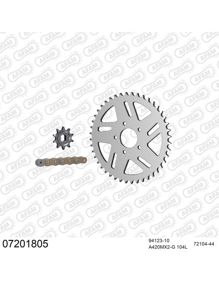 Kit chaine 420 AFAM - Couronne alu anti-boue - Type de chaine au choix - KTM SX 50 2006-2008