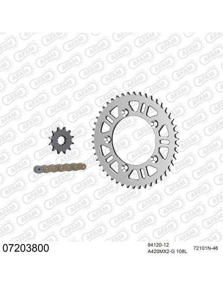 Kit chaine 420 AFAM - Couronne alu anti-boue - Type de chaine au choix - KTM SX 60 1998-2000