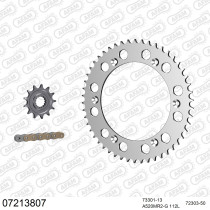 Kit chaine 520 AFAM - Couronne alu anti-boue - Type de chaine au choix - KTM MX 125 1985-1986