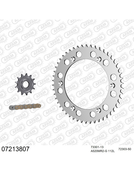 Kit chaine 520 AFAM - Couronne alu anti-boue - Type de chaine au choix - KTM MX 125 1985-1986