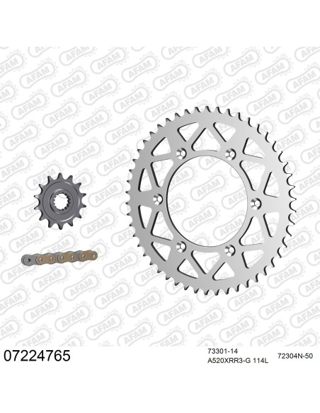 Kit chaine 520 AFAM - Couronne alu anti-boue - Type de chaine au choix - KTM EXC 250 EGS 1998-2003