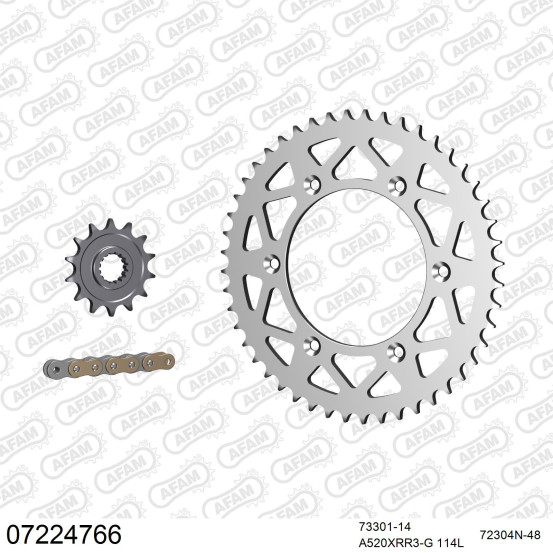 Kit chaine 520 AFAM - Couronne alu anti-boue - Type de chaine au choix - KTM EXC 250 2004