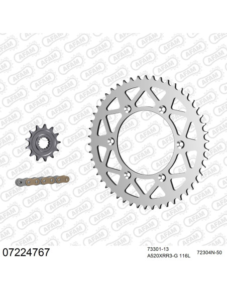 Kit chaine 520 AFAM - Couronne alu - Type de chaine au choix - KTM 250 EXC 2005-2021