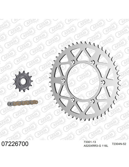 Kit chaine 520 AFAM - Couronne alu - Type de chaine au choix - KTM EXC 250 4T 2002-2009