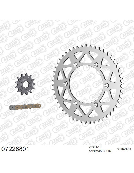 Kit chaine 520 AFAM - Couronne alu anti-boue - Type de chaine au choix - KTM 250 SX F 2013-2016