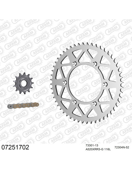 Kit chaine 520 AFAM - Couronne alu anti-boue - Type de chaine au choix - KTM 450 EXC 2009-2023