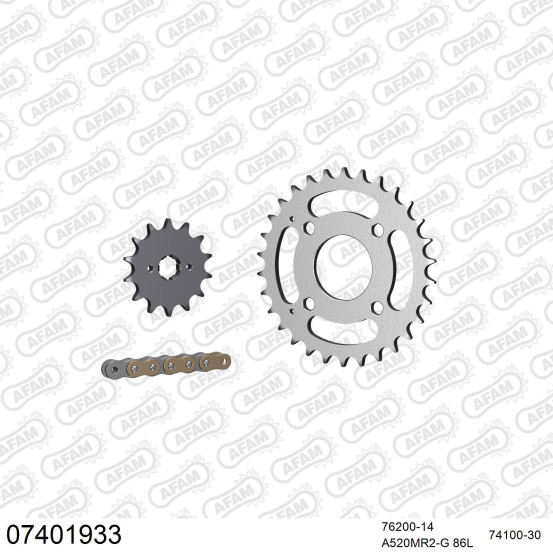 Kit chaine 520 AFAM - Couronne acier - Type de chaine au choix - KYMCO 50 MXU REVERSE 2007-2016