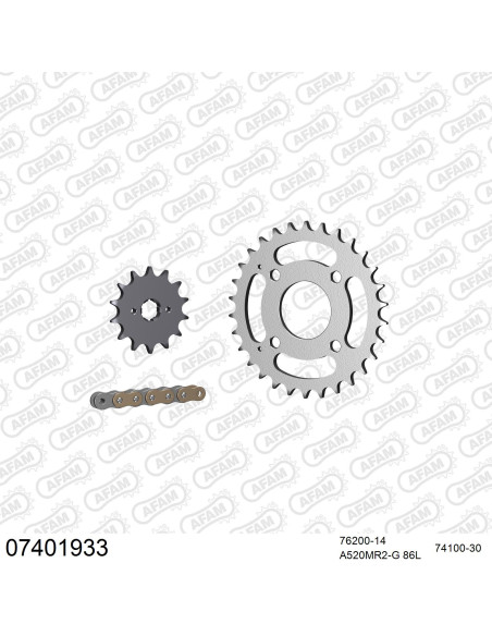Kit chaine 520 AFAM - Couronne acier - Type de chaine au choix - KYMCO 50 MXU REVERSE 2007-2016