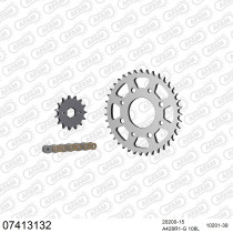 Kit chaine 428 AFAM - Couronne acier - Type de chaine au choix - KYMCO 125 PULSAR 1999-2008