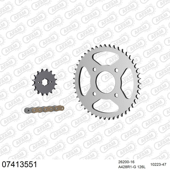 Kit chaine 428 AFAM - Couronne acier - Type de chaine au choix - KYMCO 125 STRYKER 2000-2006