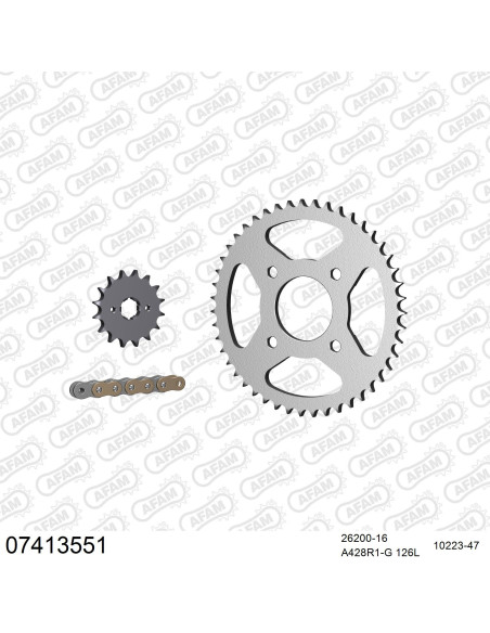 Kit chaine 428 AFAM - Couronne acier - Type de chaine au choix - KYMCO 125 STRYKER 2000-2006