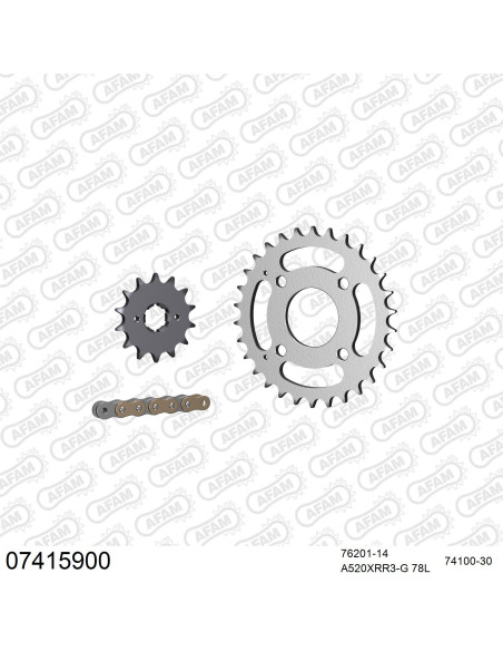 Kit chaine 520 AFAM - Couronne acier - Type de chaine au choix - KYMCO MX 150 ER / MXU 2002-2007