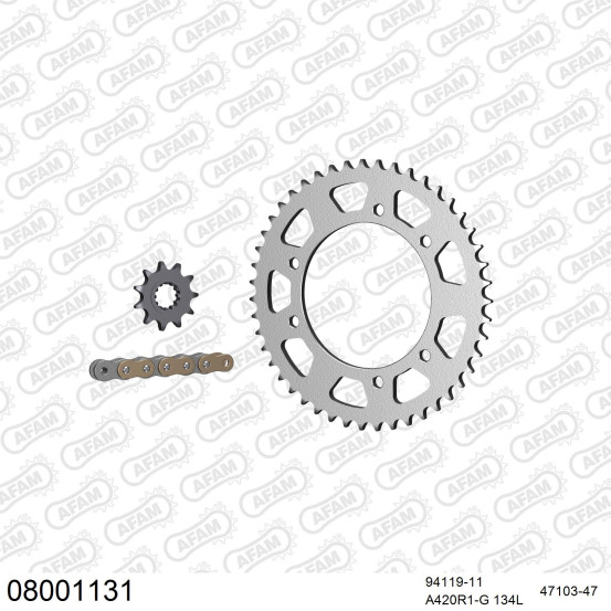 Kit chaine 420 AFAM - Couronne acier - Type de chaine au choix - RIEJU RS3 50 NKD 2012-2021