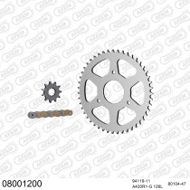 Kit chaine 420 AFAM - Couronne acier - Type de chaine au choix - RIEJU 50 NKD 2004-2010
