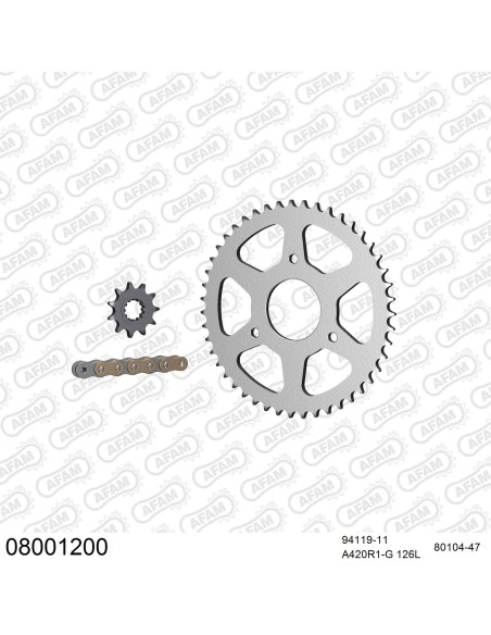 Kit chaine 420 AFAM - Couronne acier - Type de chaine au choix - RIEJU 50 NKD 2004-2010