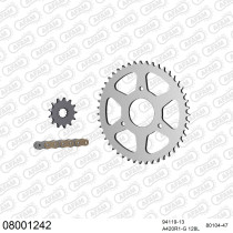 Kit chaine 420 AFAM - Couronne acier - Type de chaine au choix - RIEJU 50 RS2 MATRIX 2002-2003