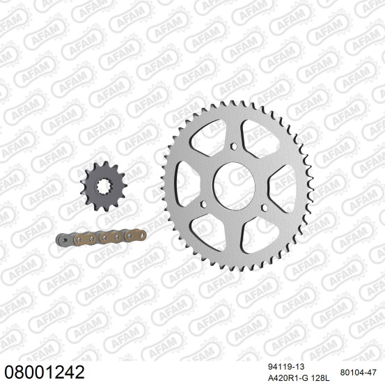 Kit chaine 420 AFAM - Couronne acier - Type de chaine au choix - RIEJU 50 RS2 MATRIX 2002-2003