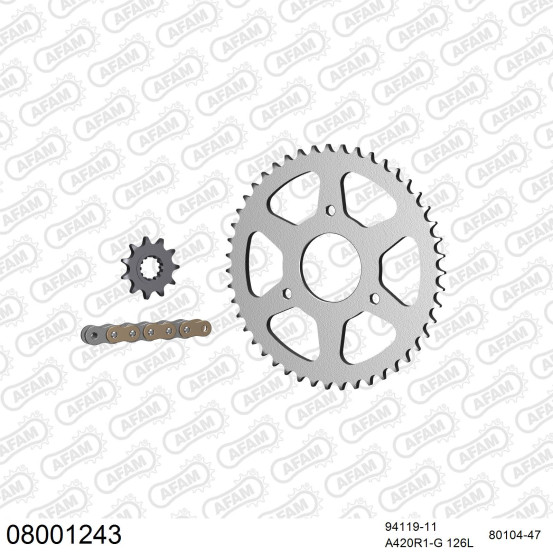 Kit chaine 420 AFAM - Couronne acier - Type de chaine au choix - RIEJU 50 RS2 2004-2010