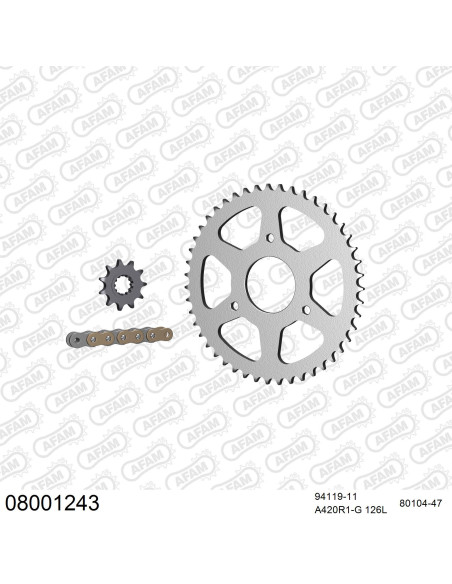 Kit chaine 420 AFAM - Couronne acier - Type de chaine au choix - RIEJU 50 RS2 2004-2010