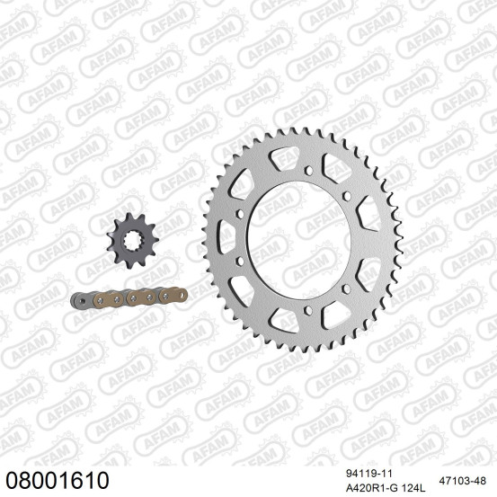 Kit chaine 420 AFAM - Couronne acier - Type de chaine au choix - RIEJU 50 MRX / SMX 2003-2004