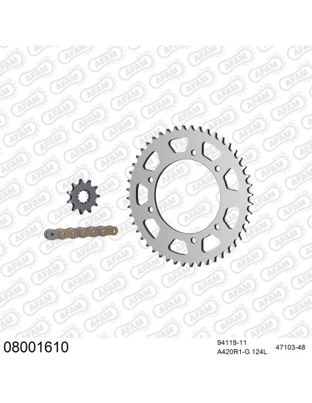 Kit chaine 420 AFAM - Couronne acier - Type de chaine au choix - RIEJU 50 MRX / SMX 2003-2004