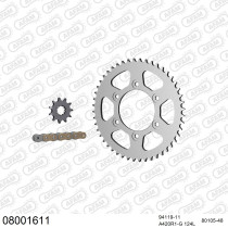 Kit chaine 420 AFAM - Couronne acier - Type de chaine au choix - RIEJU 50 RR / SPIKE SM 2003-2004