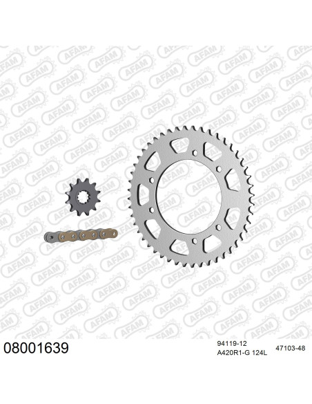 Kit chaine 420 AFAM - Couronne acier - Type de chaine au choix - RIEJU SMX 50 2002