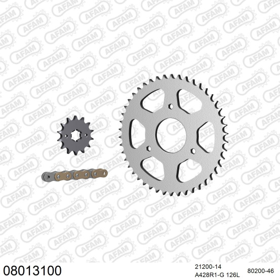Kit chaine 428 AFAM - Couronne acier - Type de chaine au choix - RIEJU 125 NAKED 2006-2010