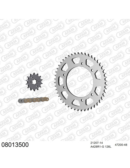 Kit chaine 428 AFAM - Couronne acier - Type de chaine au choix - RIEJU 125 TANGO 2006-2021