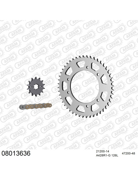 Kit chaine 428 AFAM - Couronne acier - Type de chaine au choix - RIEJU 125 SMX 2002-2008