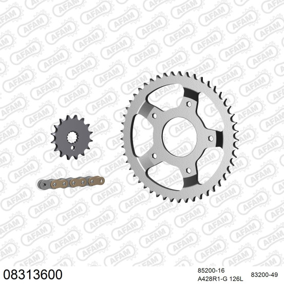 Kit chaine 428 AFAM - Couronne acier - Type de chaine au choix - MZ RT 125 2001-2007