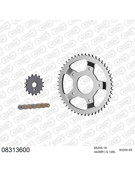 Kit chaine 428 AFAM - Couronne acier - Type de chaine au choix - MZ RT 125 2001-2007