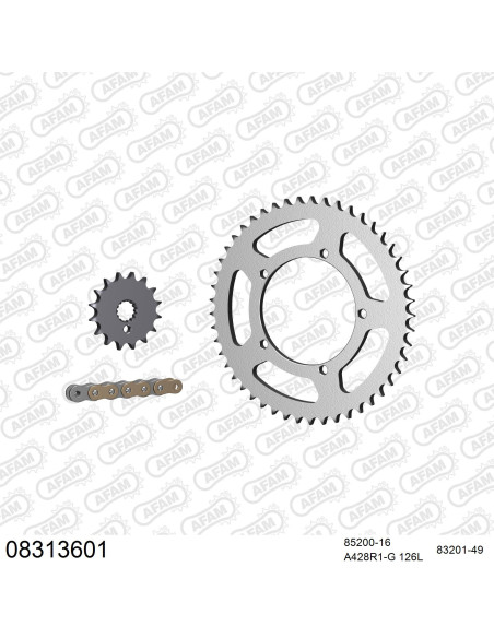 Kit chaine 428 AFAM - Couronne acier - Type de chaine au choix - MZ RT 125 WHEELS SPOKES 2003-2004