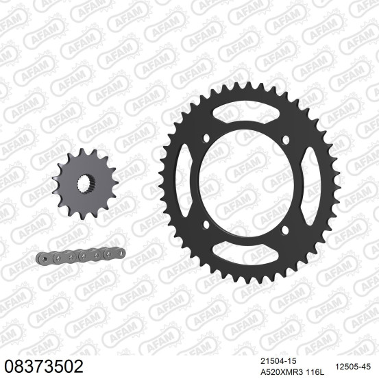 Kit chaine 520 AFAM - Couronne acier - Type de chaine au choix - MZ 660 MASTIFF 1996-2005