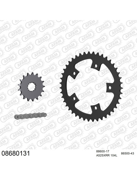 Kit chaine 525 AFAM - Couronne acier - Type de chaine au choix - TRIUMPH 800 BONNEVILLE 2001-2006