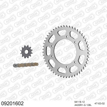 Kit chaine 420 AFAM - Couronne acier - Type de chaine au choix - PEUGEOT 50 XP6 ENDURO 2002-2003