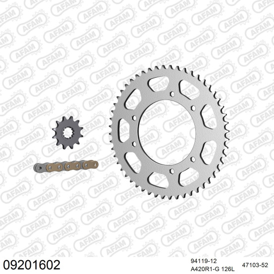 Kit chaine 420 AFAM - Couronne acier - Type de chaine au choix - PEUGEOT 50 XP6 ENDURO 2002-2003